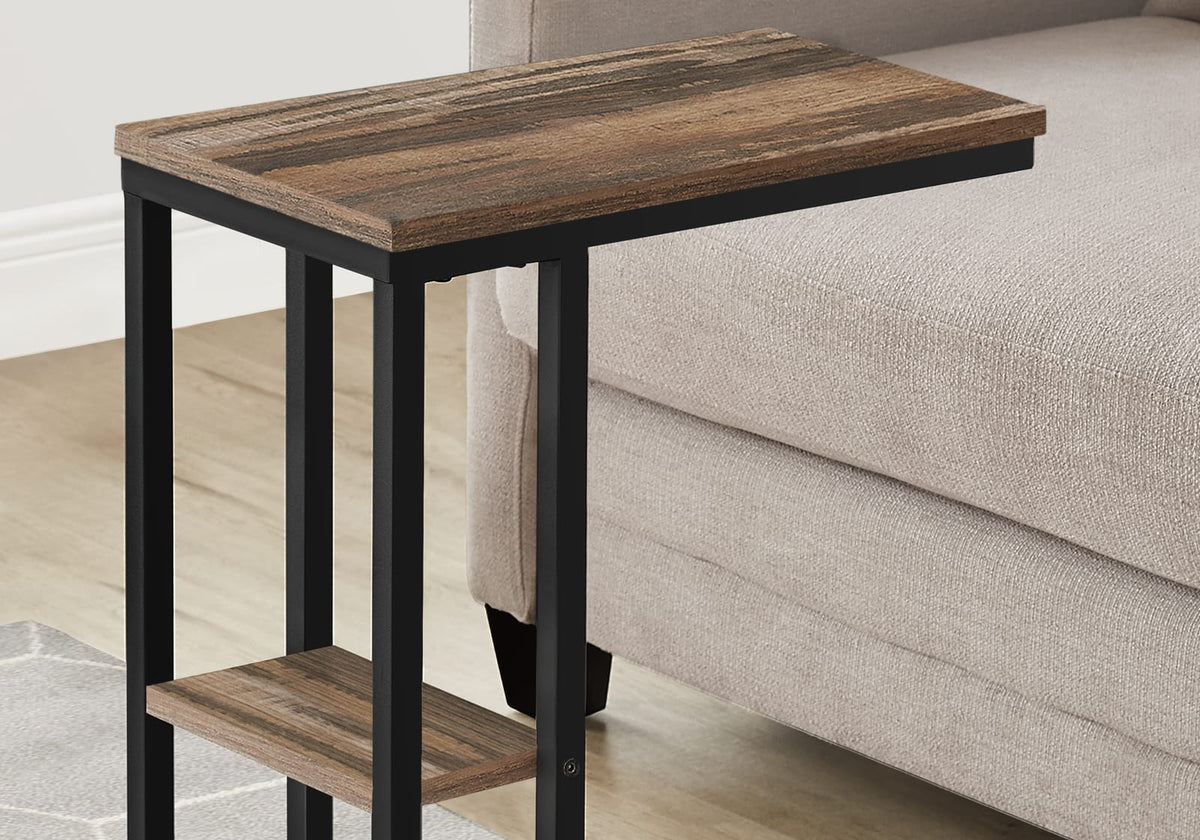 Brown C-Shaped Accent Table with Sofa Slide Base for Living Room