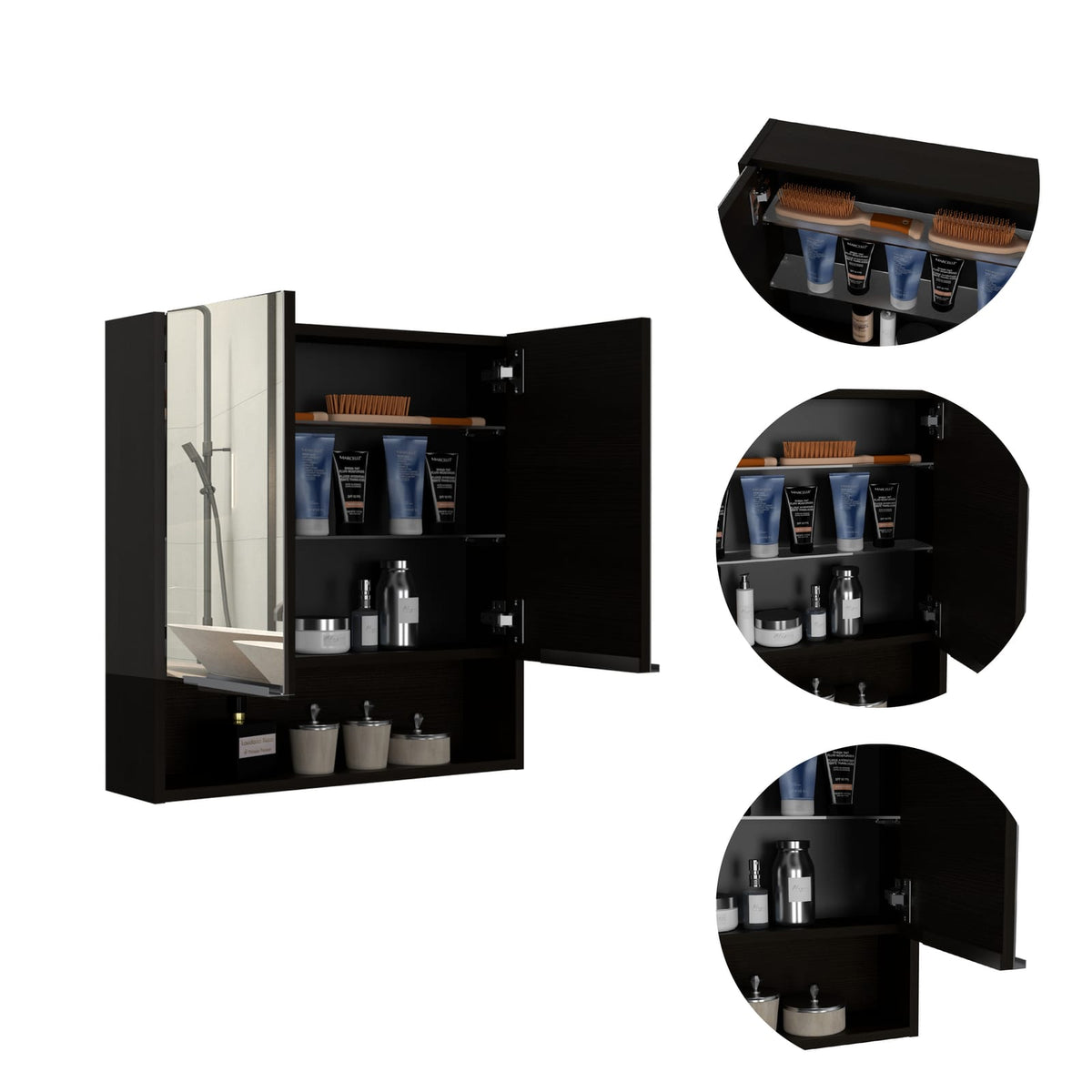 Wenge Bathroom Storage Cabinet with Mirror
