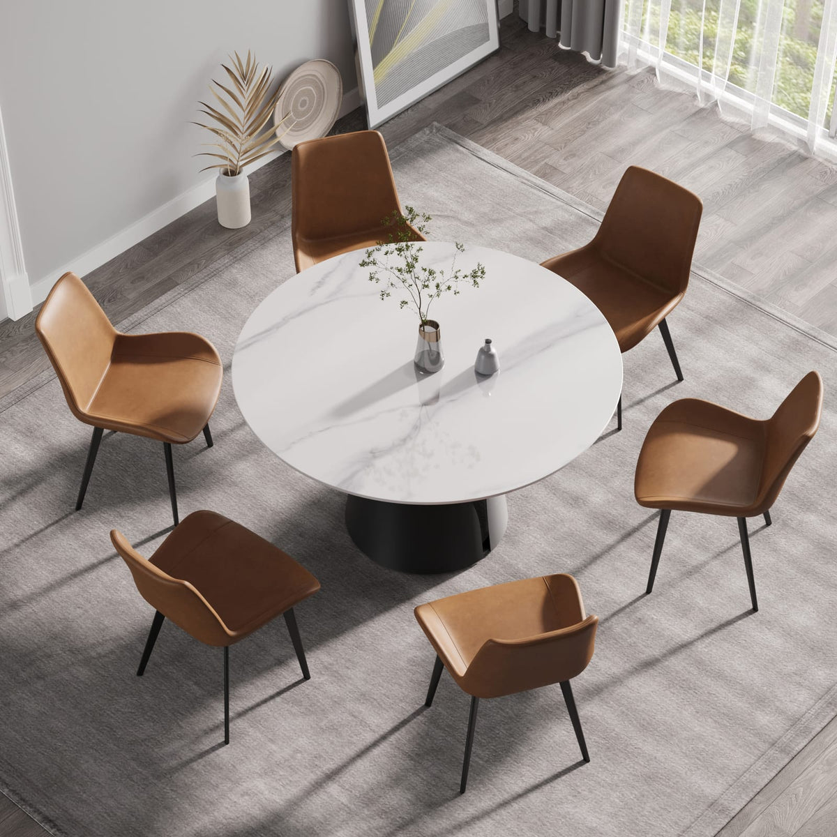 53.15" Modern Artificial Stone Round Dining Table - Black Base