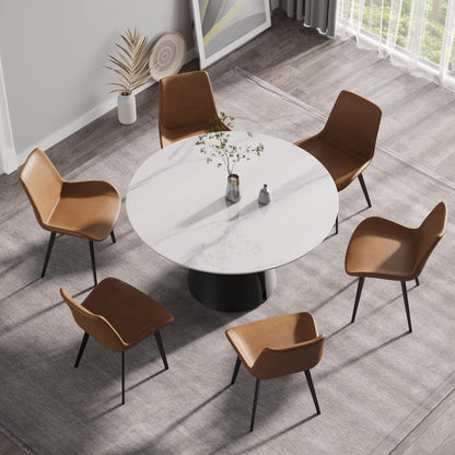 53.15" Modern Artificial Stone Round Dining Table - Black Base