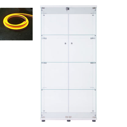 LED Glass Cabinet Display Case - 4 Shelves Black