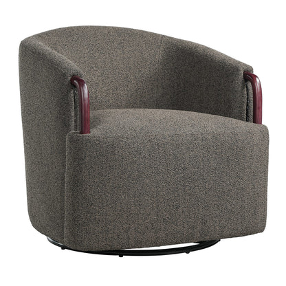30" Modern Boucle Swivel Barrel Chair - Brown Multi, Solid Wood Accents