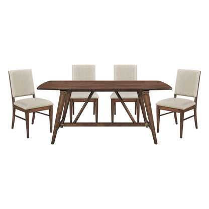 4-Person Brown Wood Dining Table Set