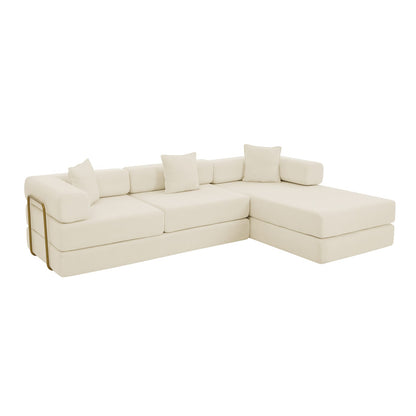 Beige Corduroy Sectional Sofa - 108" Modular Sofa Bed for Living Room