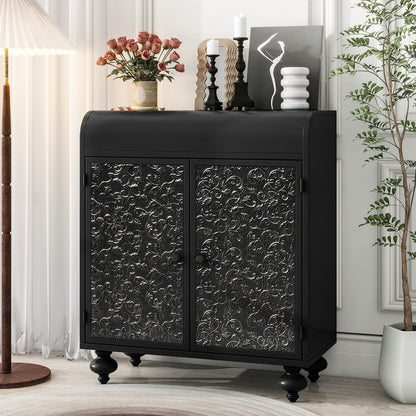 Antique Black Steel Sideboard Buffet Cabinet with Shelves