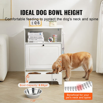 Multi-Functional Pet Feeding Station - Elevated Bowls & Storage Cabinet