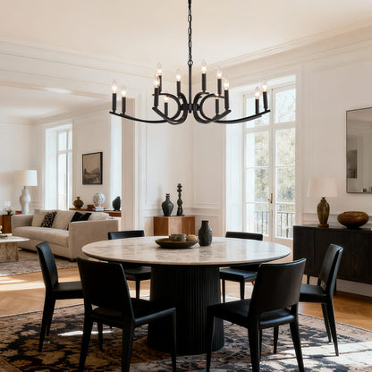 12-Light Farmhouse Chandelier - Black Metal Lighting Fixture