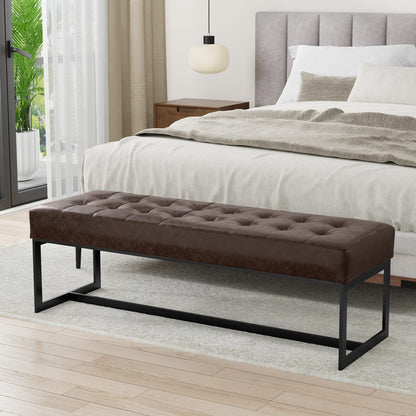 Brown Leather Ottoman Bench - 18" D x 56" W