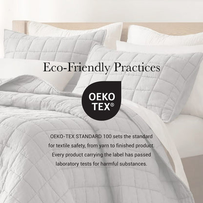 King Size Linen Quilt Set Gray for Bedrooms