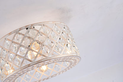 Flush Mount Ceiling Fan with Light - Gold & White Crystal, 6 Speed Remote Control