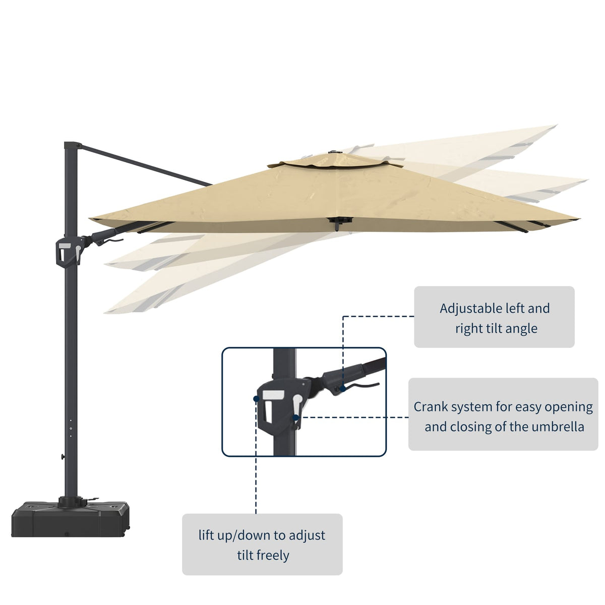 Beige Square Patio Umbrella for Garden and Poolside Shade