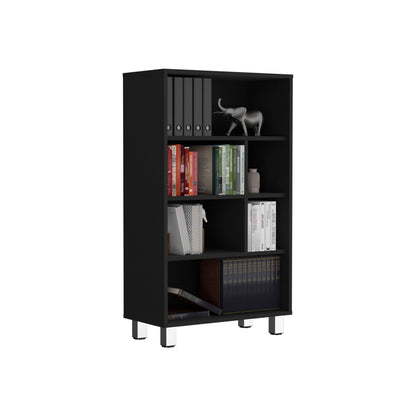 Black 6-Shelf Bookcase - Compact Storage for Living Room