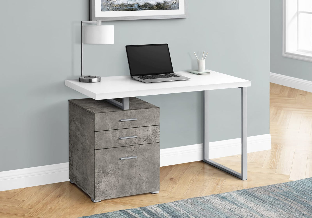 Computer Desk, White & Concrete Laminate - 48"L Storage Desk