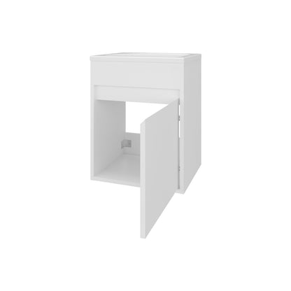 White Bathroom Vanity with Sink - Wall Mounted Storage