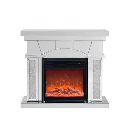 46" Electric Fireplace Cabinet with Mirror - Silver