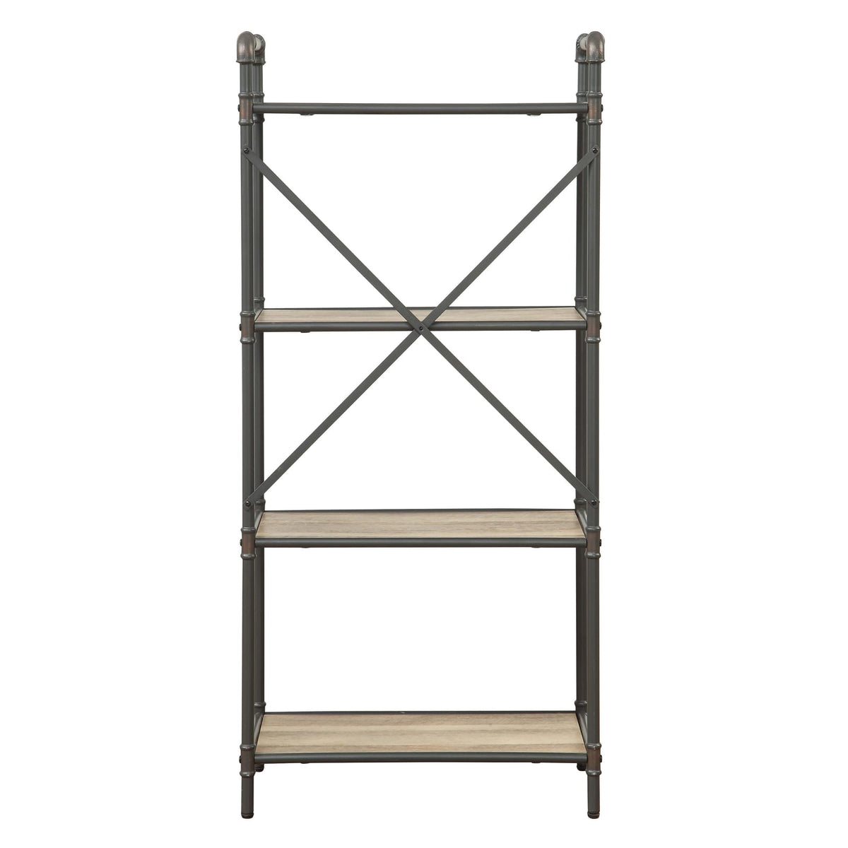 Antique Oak & Grey 4-Tier Bookcase - Industrial Display Shelves
