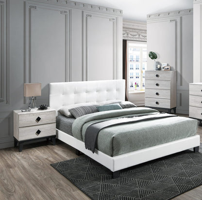Modern Queen Bed Frame - White Faux Leather