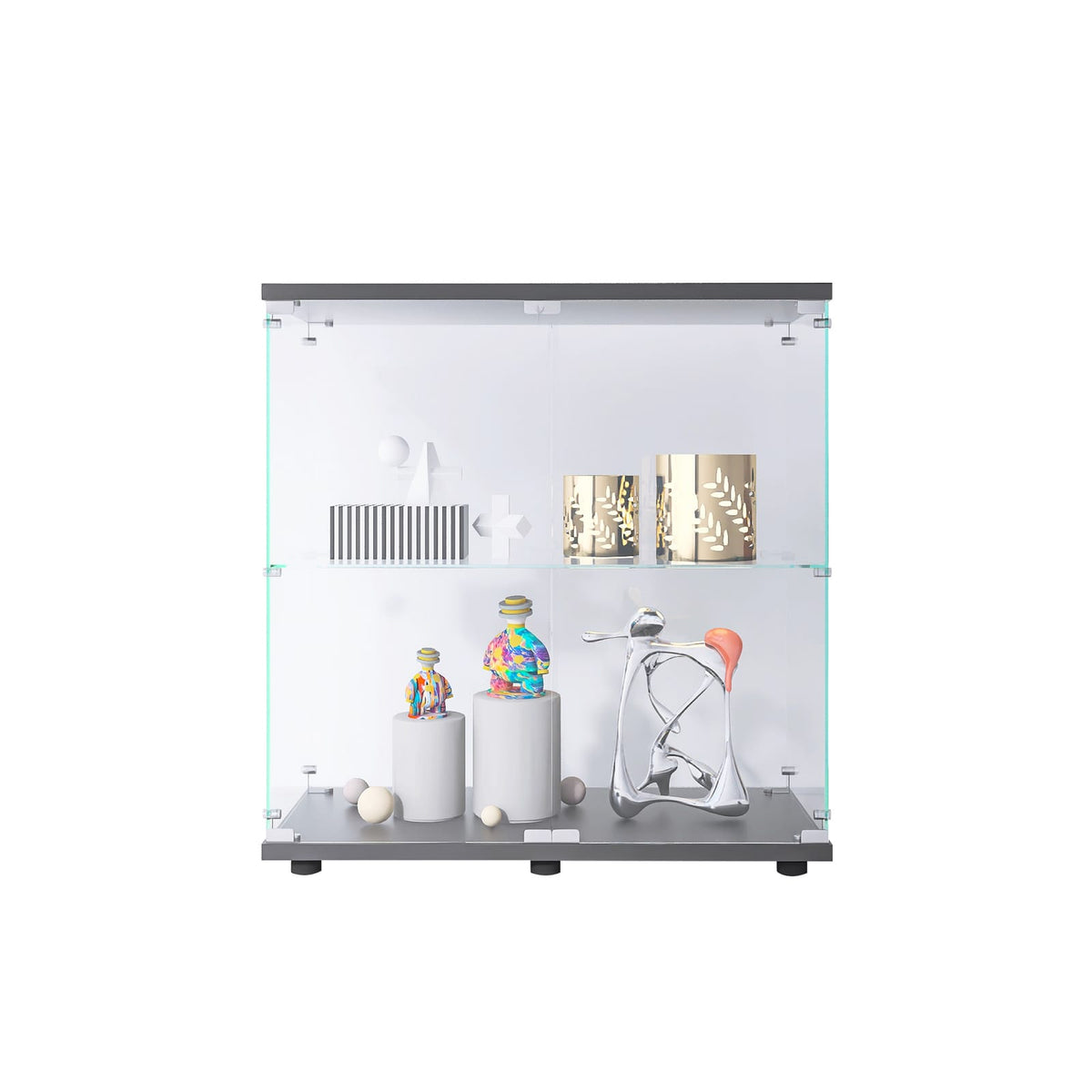 Small 2-Shelf Glass Display Cabinet Transparent Tempered Glass