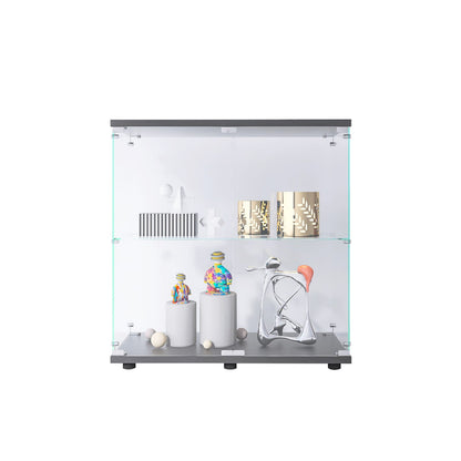 Small 2-Shelf Glass Display Cabinet Transparent Tempered Glass