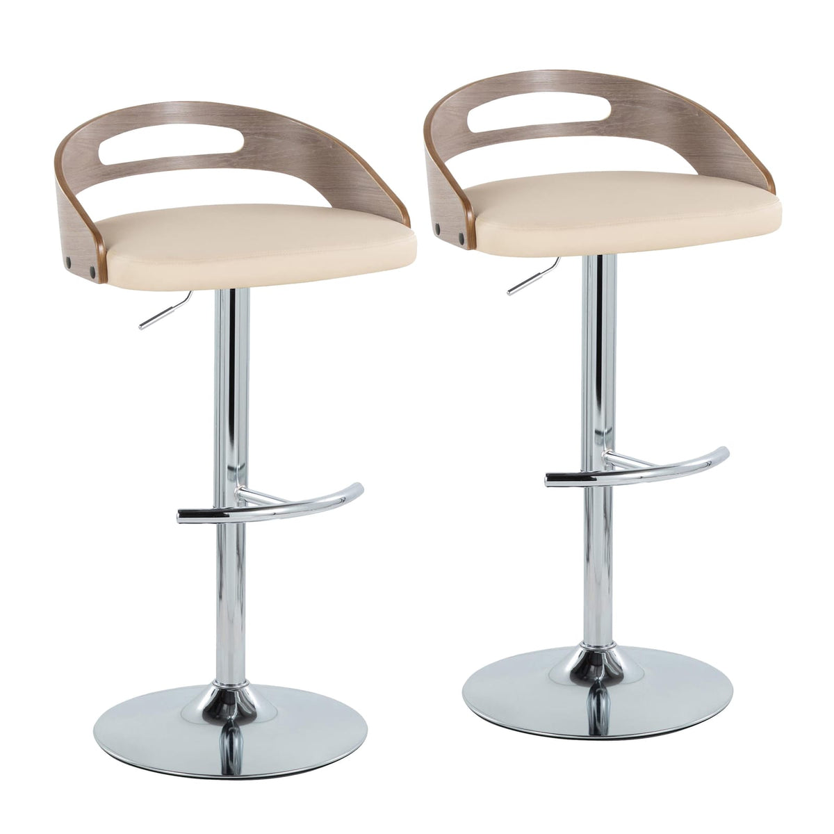 Light Grey PU Leather Bar Stools with Swivel for Dining Room Seating