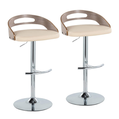 Light Grey PU Leather Bar Stools with Swivel for Dining Room Seating