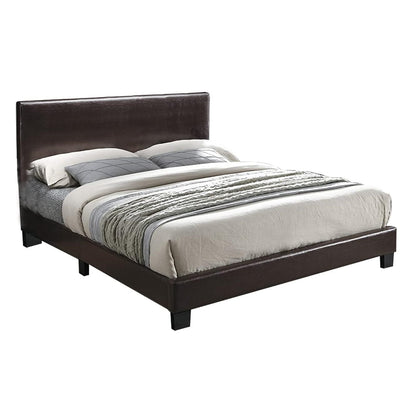 Modern Brown Queen Size Bed Faux Leather Upholstered Headboard