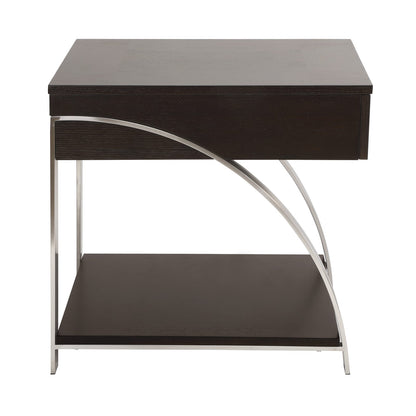 Espresso Wood & Stainless Steel End Table - 21" x 26" Primary Living Space