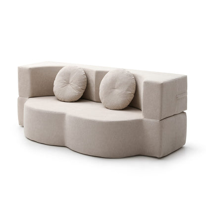 Khaki 2-Seat Folding Sofa Bed - Sleeper Couch for Living Room