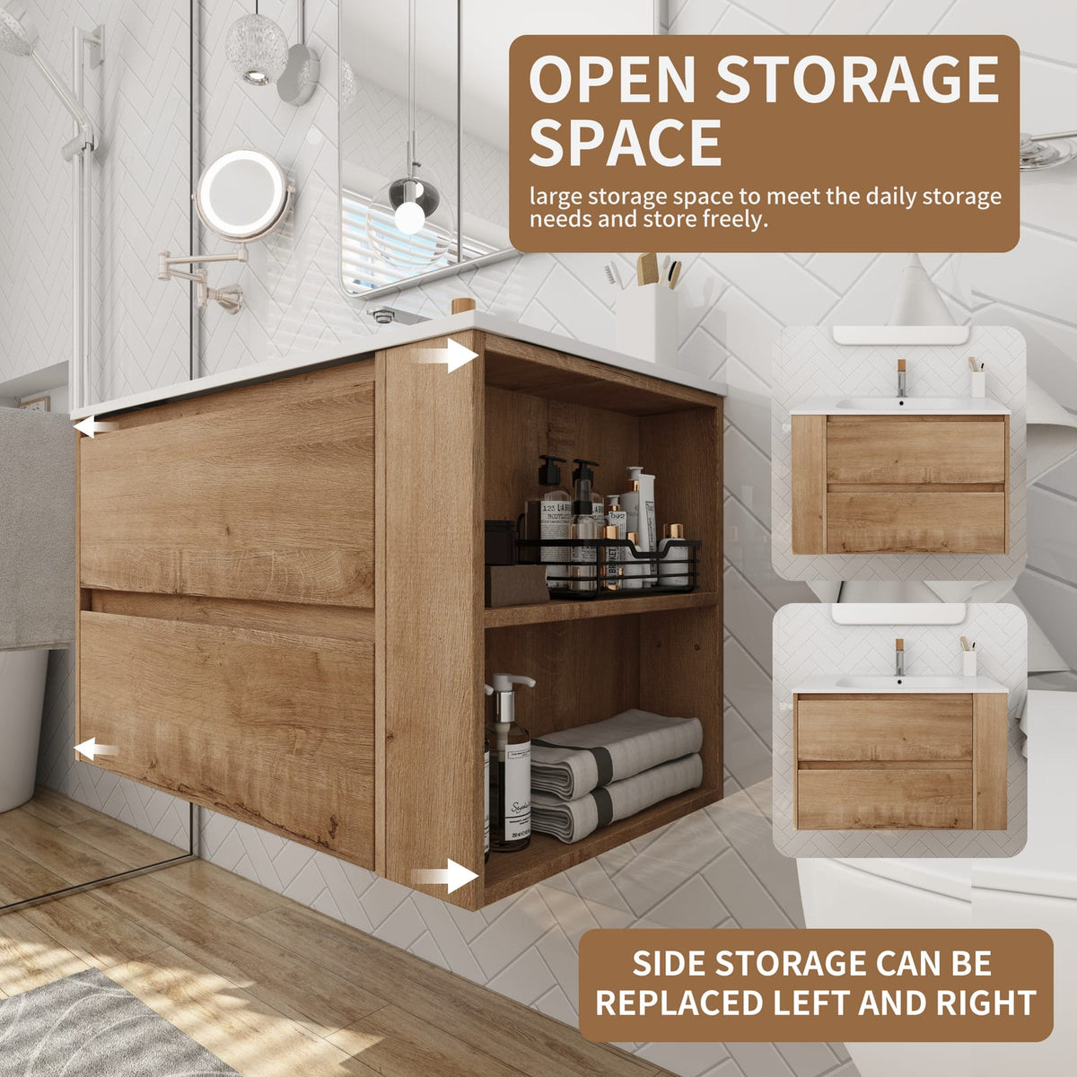 2 Drawer Wall Mounted Bathroom Vanity Cabinet
