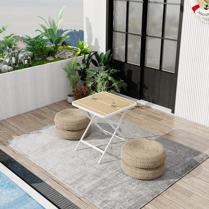 Khaki White Folding Square Table - Outdoor Patio Table