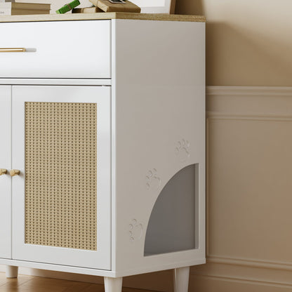 White Cat Litter Box Cabinet - 31.75" Storage with Scratch Pad