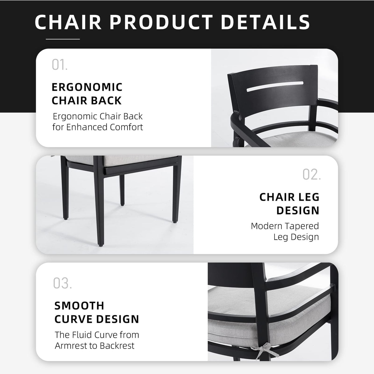 Ember Black Patio Dining Chairs - 4 PCS Aluminum Set