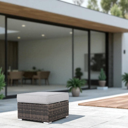 Brown Wicker Outdoor Ottoman for Garden Patio Seating