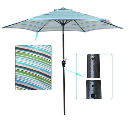 9 Foot Blue Striped Patio Umbrella - Metal Frame