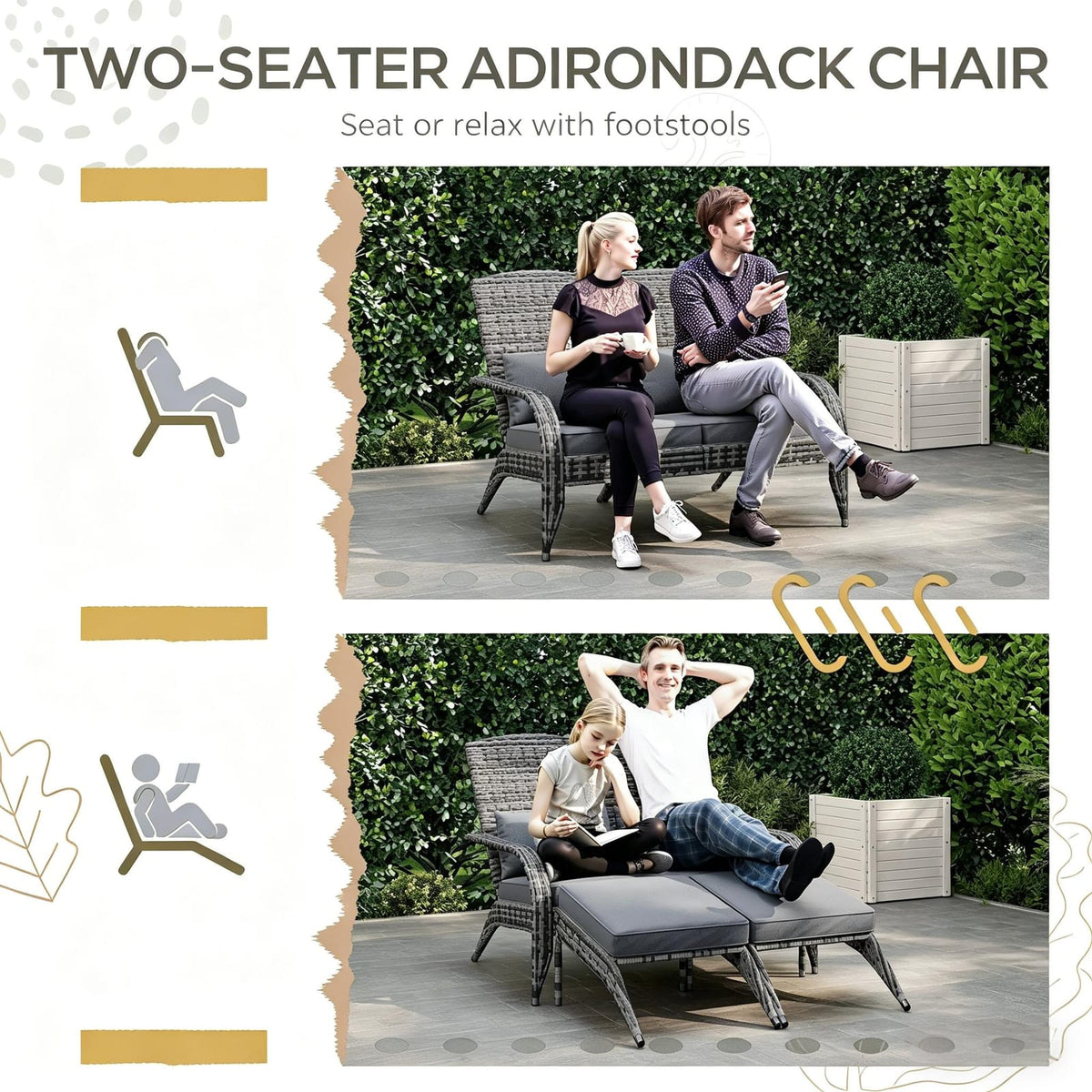 Gray Rattan Adirondack Chair for Two - Outdoor Patio Furniture