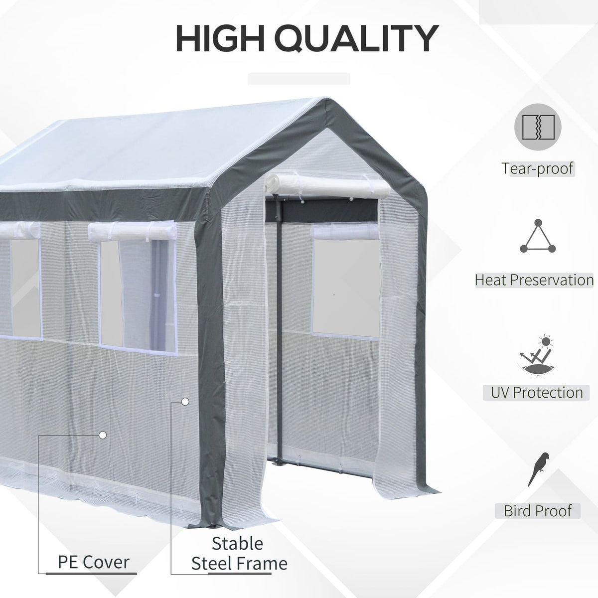 8 Foot Walk-In Greenhouse - White Polyethylene