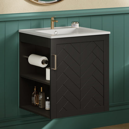Black Solid Wood Bathroom Cabinet - Wall Mounted Storage