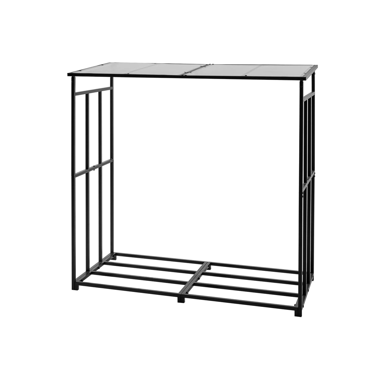 Black Iron Outdoor Firewood Rack for Backyard Storage and Patio