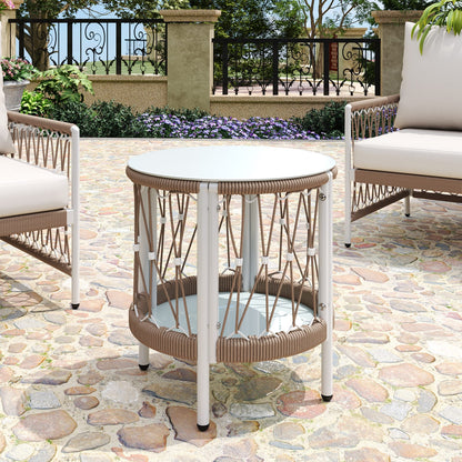 17.32" Bohemian Garden Accent Outdoor Side Table - Handwoven Rope with