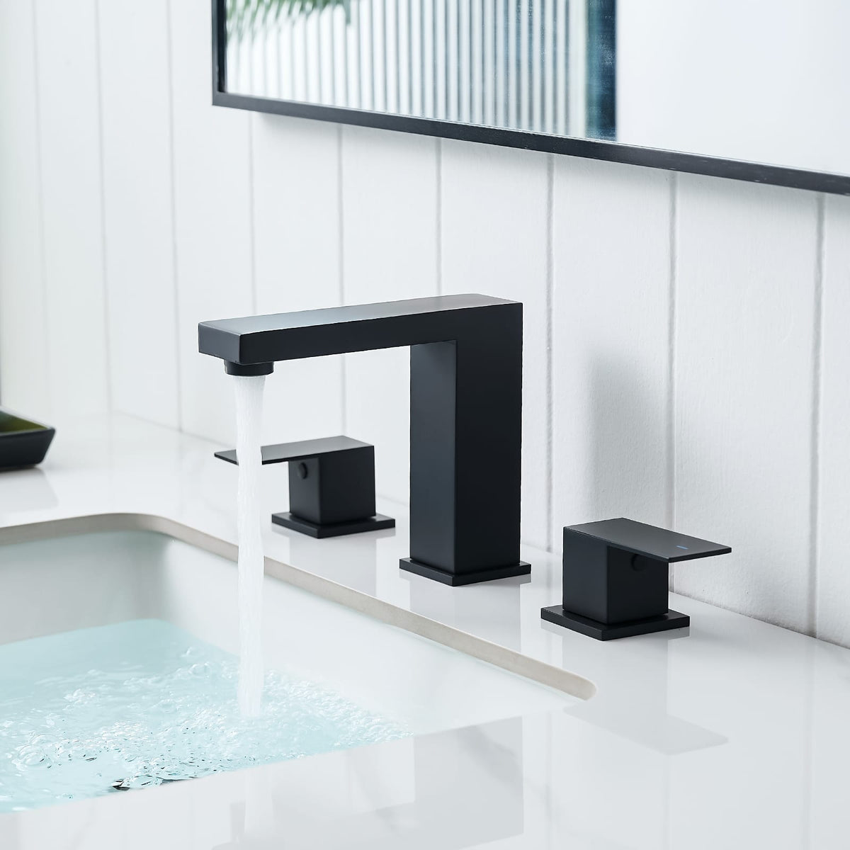 Black 8-Inch Widespread Bathroom Faucet - Joystick Handle