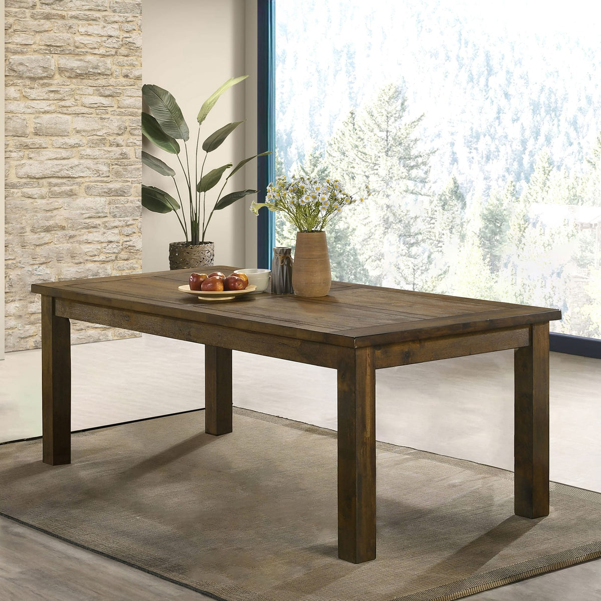 Farmhouse Brown Dining Table Seats 8 | Solid Rubberwood