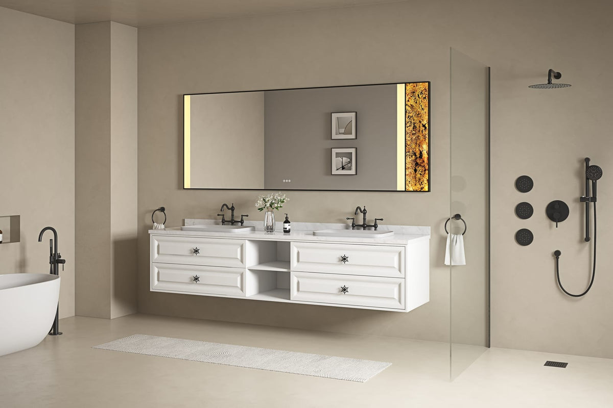 White Wall Mounted Bathroom Vanity Cabinet - 96" Storage
