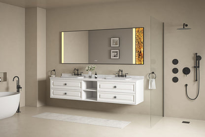 White Wall Mounted Bathroom Vanity Cabinet - 96" Storage