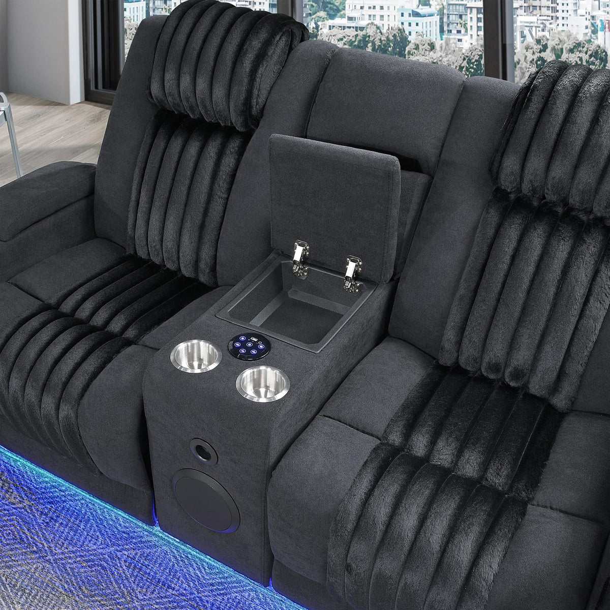 Black Polyester Power Reclining Loveseat - 72" for Living Room