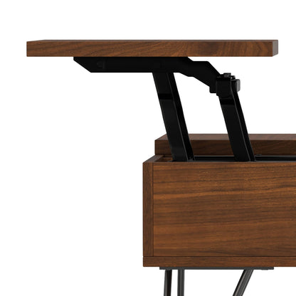 32 Inch Walnut Lift Top Square Coffee Table - Extendable Dining Table for Living Room