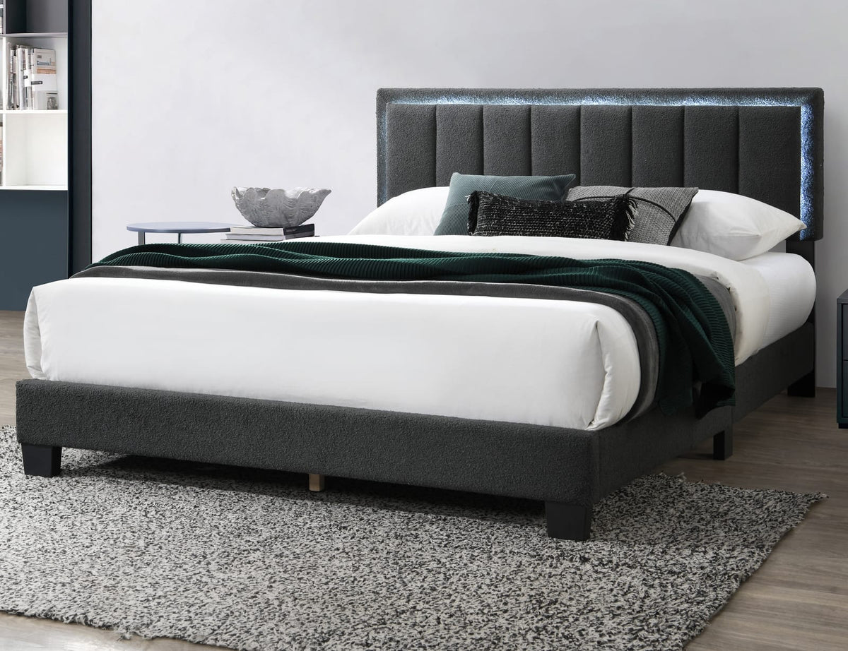 Queen Size Wool Upholstered Bed Frame - Charcoal Gray Modern