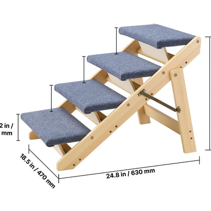 Sturdy Pine Pet Stairs for Dog Beds with Foldable Storage