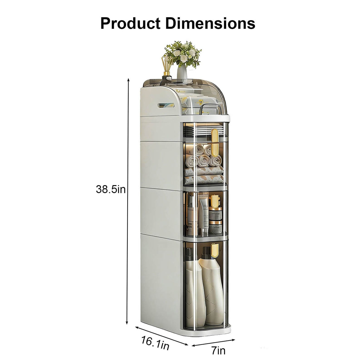 5-Tier White Bathroom Storage Cabinet - Narrow Mobile Shelf