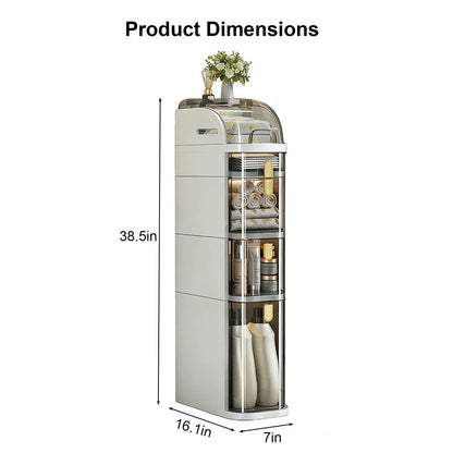 5-Tier White Bathroom Storage Cabinet - Narrow Mobile Shelf