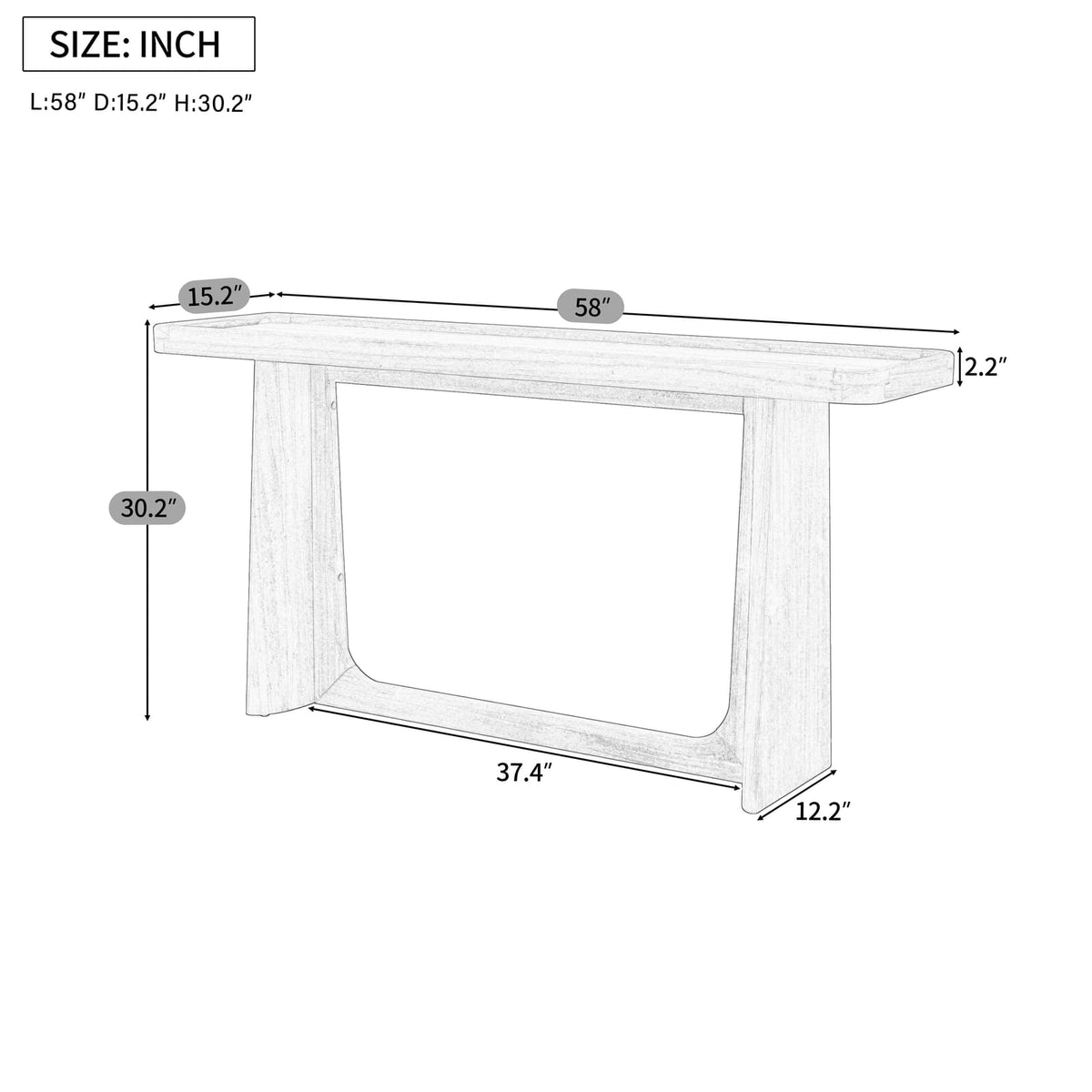 Farmhouse Console Table - Black Solid Wood Tray Top